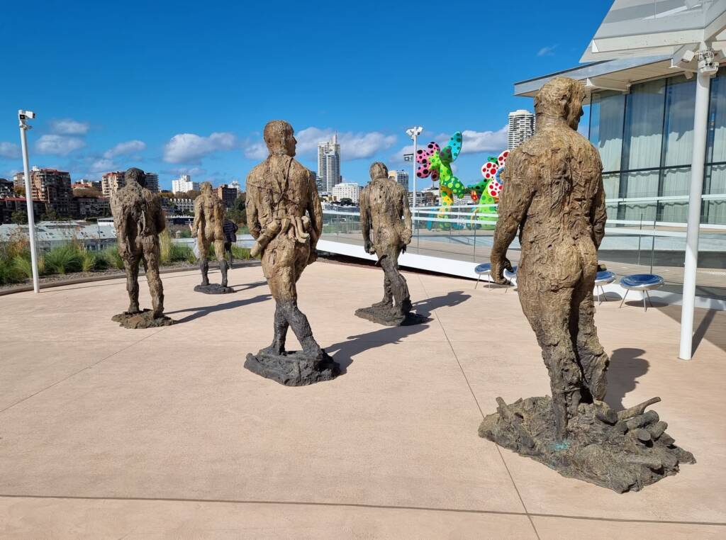 Walking men 2018-22, bronze (on loan from the Nock Art Foundation), artist Laurence Edwards (England b1967)