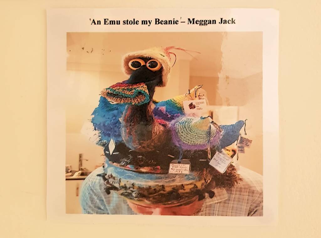An Emu Stole My Beanie by Meggan Jack, Northern Rivers NSW, Alice Springs Beanie Festival 2023