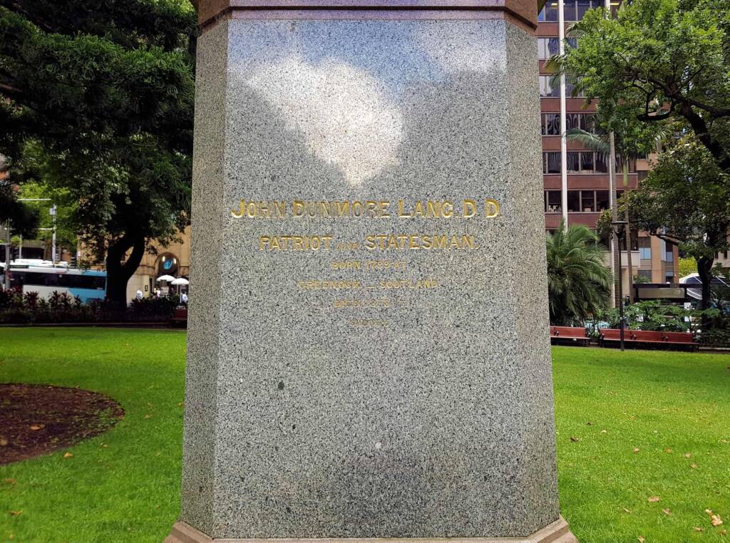 John Dunmore Lang, Wynyard Park, Sydney NSW