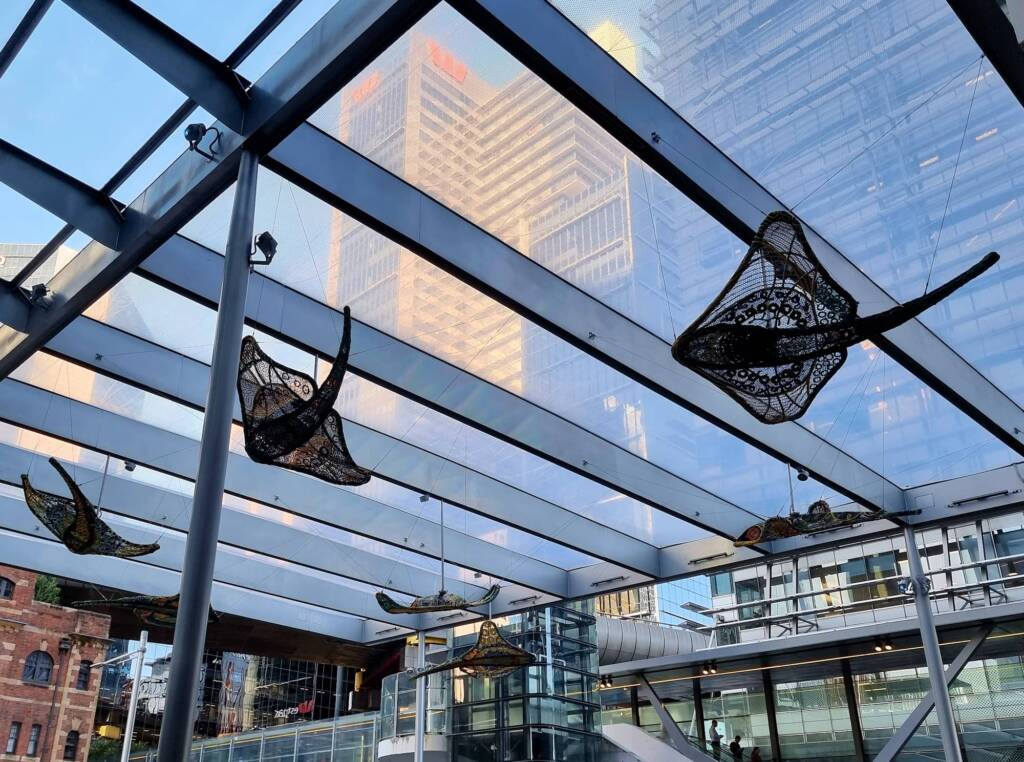 Mermer Waiskeder: Stories of the Moving Tide by the Ghost Net Collective, Exchange Square, Barangaroo, Sydney NSW
