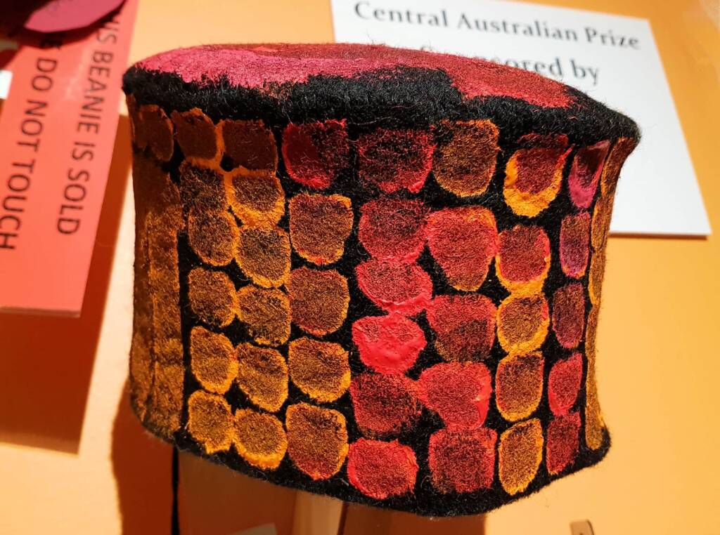 Wanakiji (Bush tomato) by Alleen Napaljarri Long, Barkly Arts - Tennant Creek NT, Alice Springs Beanie Festival 2023