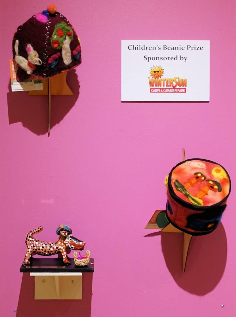 Puppy by Kiara Ladd and Visiting my family by Shalona Ross, Alice Springs Beanie Festival 2023