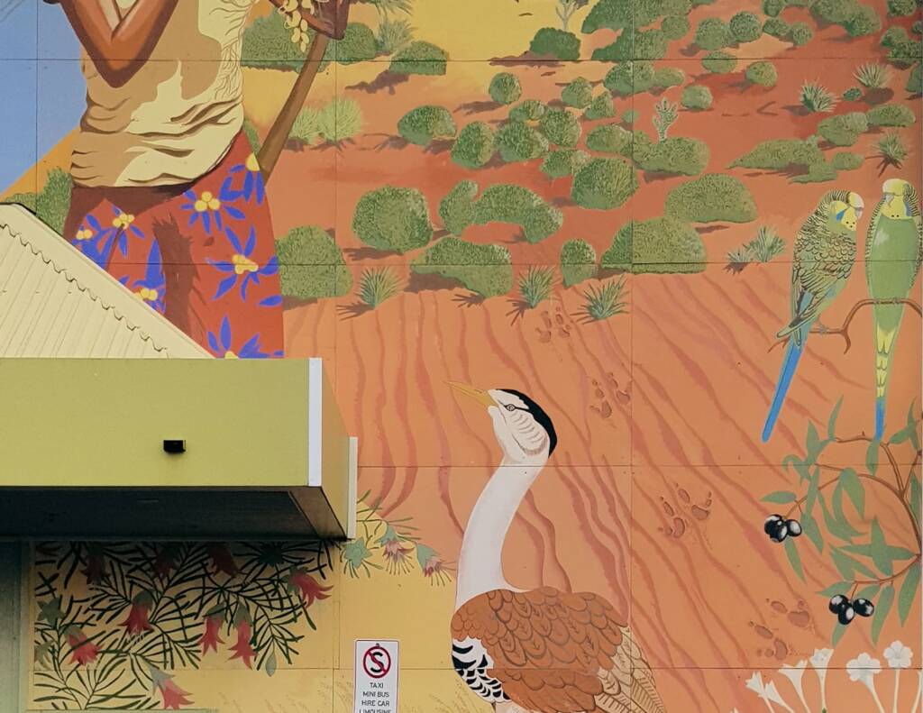 Aknganentye Groceries 1987, artists Gabriella Wallace, Carol Ruff, Shawn Doson, Jenny Green, Theresa Ryder (funded by the Aboriginal Development Commission)