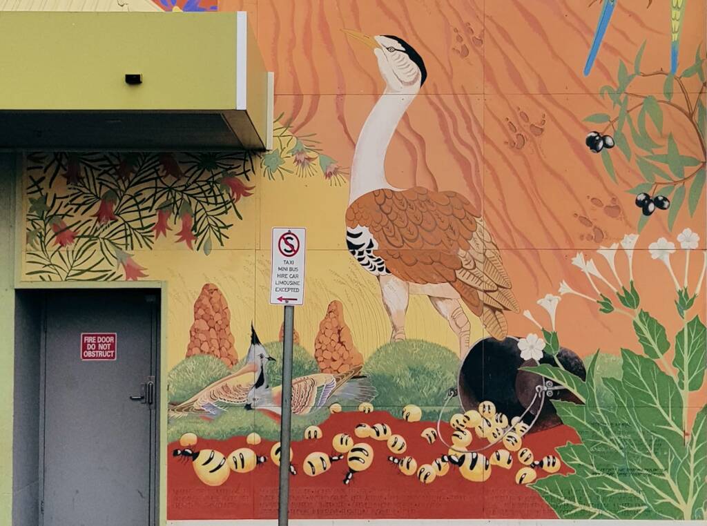 Aknganentye Groceries 1987, artists Gabriella Wallace, Carol Ruff, Shawn Doson, Jenny Green, Theresa Ryder (funded by the Aboriginal Development Commission)