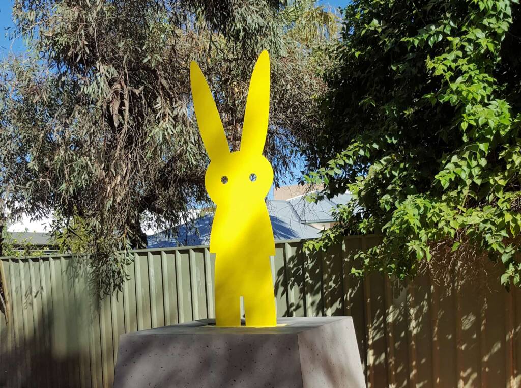 Yellow Rabbit, 2017 © Peter McLisky - sculpture located in Alice Springs, NT