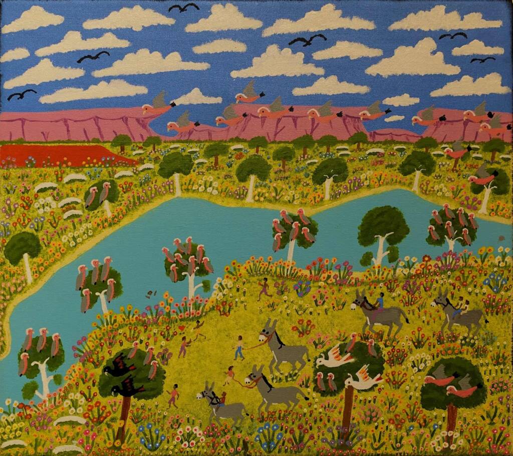 Riding Donkeys to the River by Marie Shilling, (Acrylic on Canvas), section Places, Advocate Art Award 2023