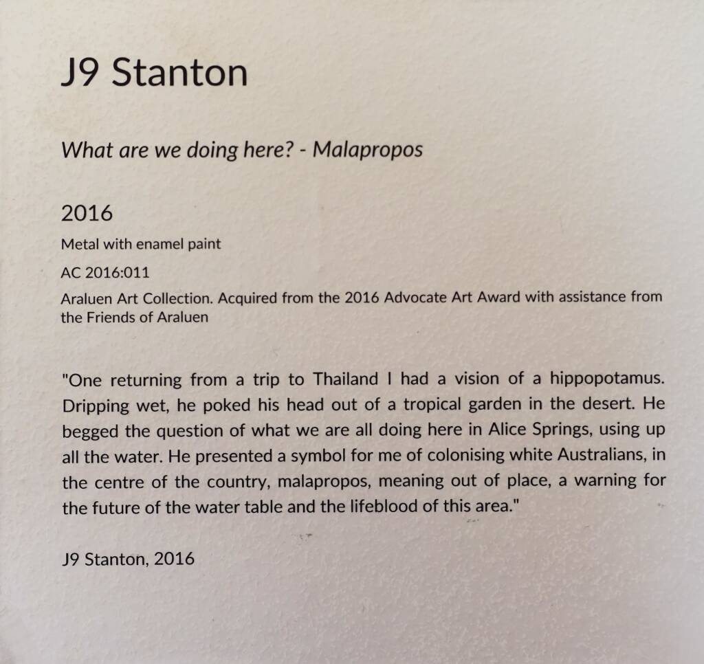 What are we doing here? - Malapropos by J9 Stanton, Araluen Arts Centre, Alice Springs NT