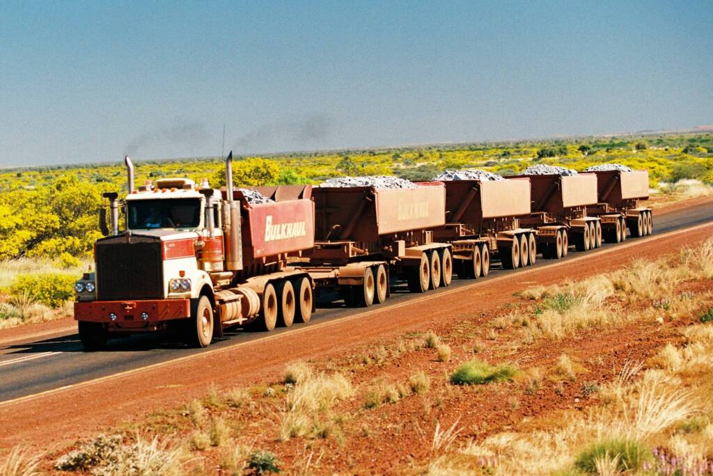 Bulkhaul Road Train with full load leaving the granite mines © Hans Boessum