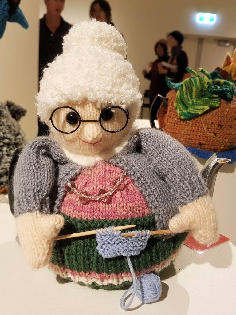 Grandma Knitting by Wendy Harvey, Mawson Lakes SA - Alice Springs Beanie Festival 2024