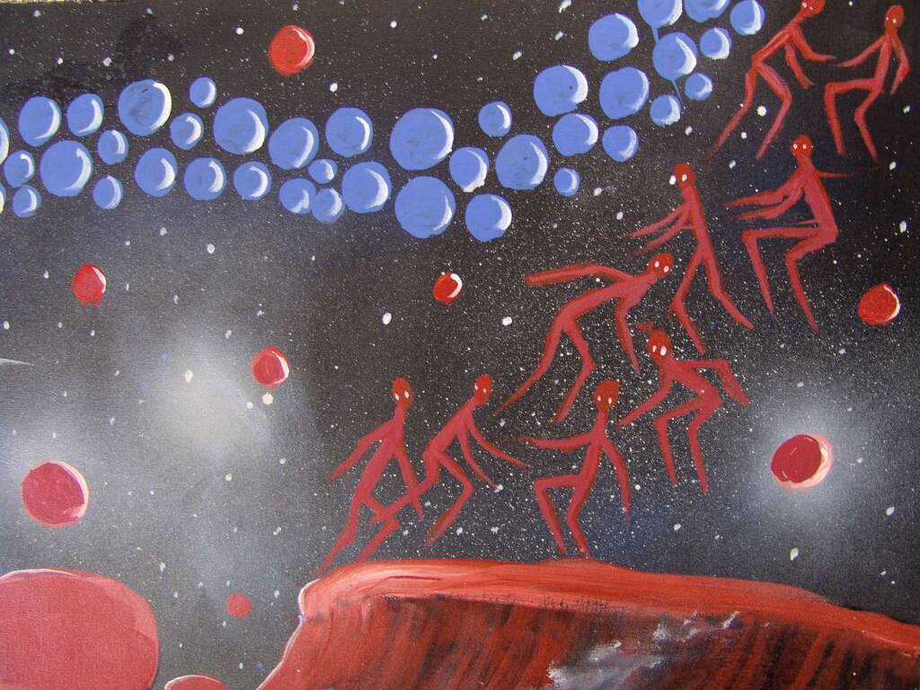 Daniel Goodwin (Aboriginal artist) - Wandumas Dream 2007 (closeup), Alice Springs NT