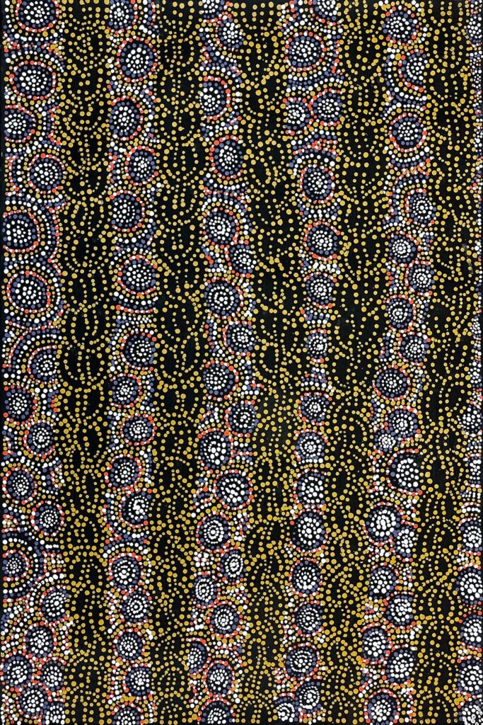 Ngapa Jukurrpa (Water Dreaming) 60x90cm (9006SR) by Sabrina Nangala Robertson (source Gallery Gondwana)