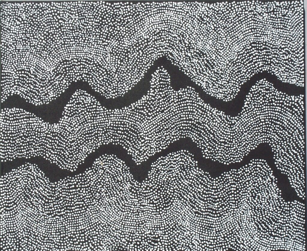 Water Dreaming (2004) 91x76cm (9689JR) by Julie Nangala Robertson (source Gallery Gondwana)