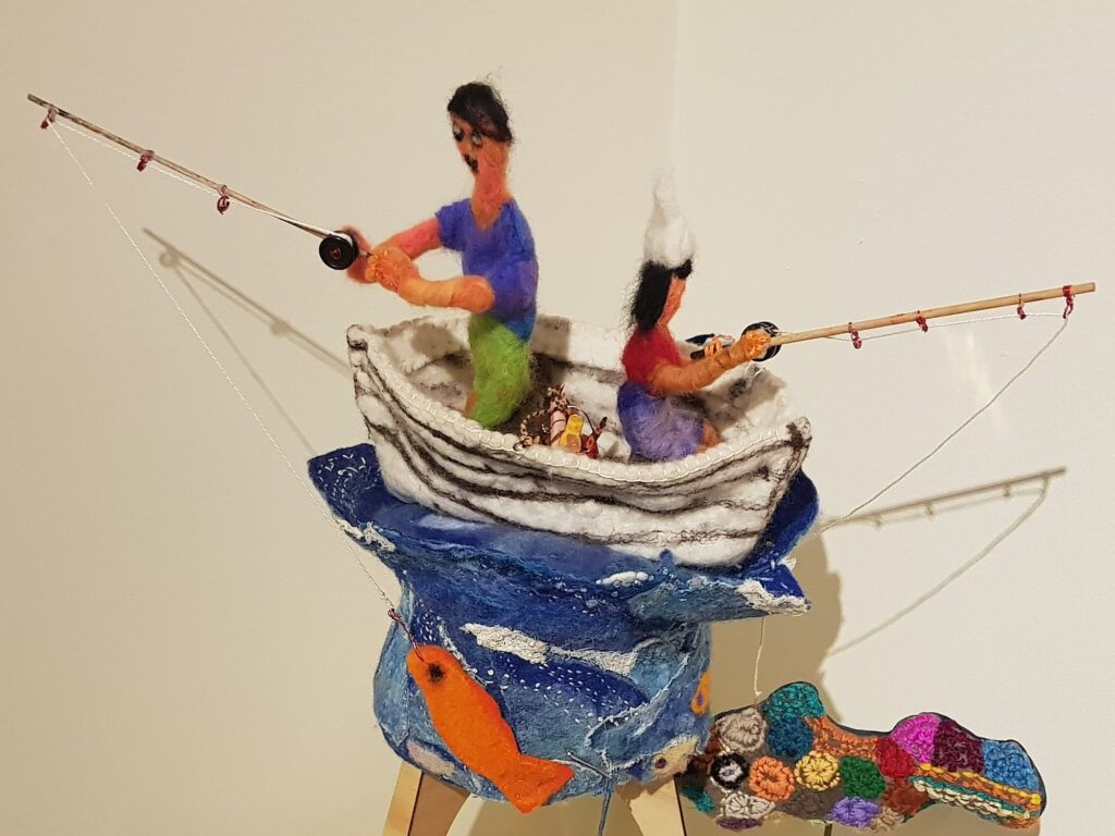 Fishing for Barramundi by Nita Ferguson, Titjikala, Alice Springs Beanie Festival 2025
