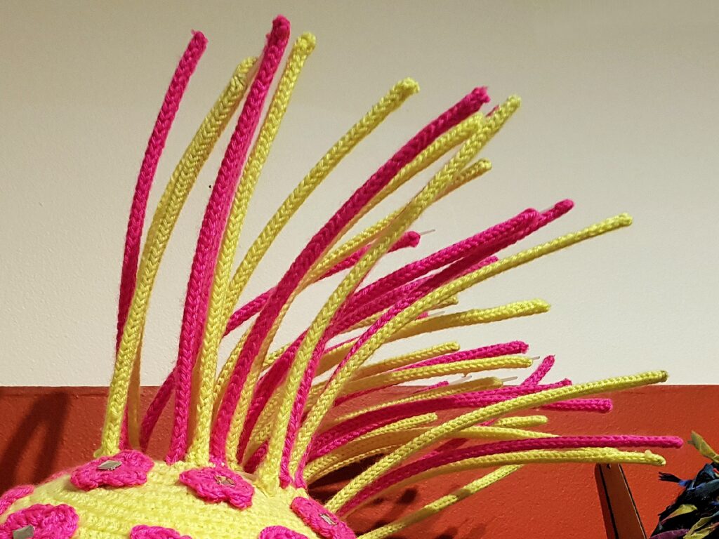 Hi Viz, Anti Magpie Beanie Bike Helmet by Debbie Petersen, Tantawangalo Candelo NSW - Alice Springs Beanie Festival 2024