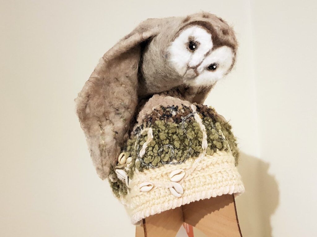 Sporting Owl by Lorraine Boomer, Moonta Bay SA, Alice Springs Beanie Festival 2025