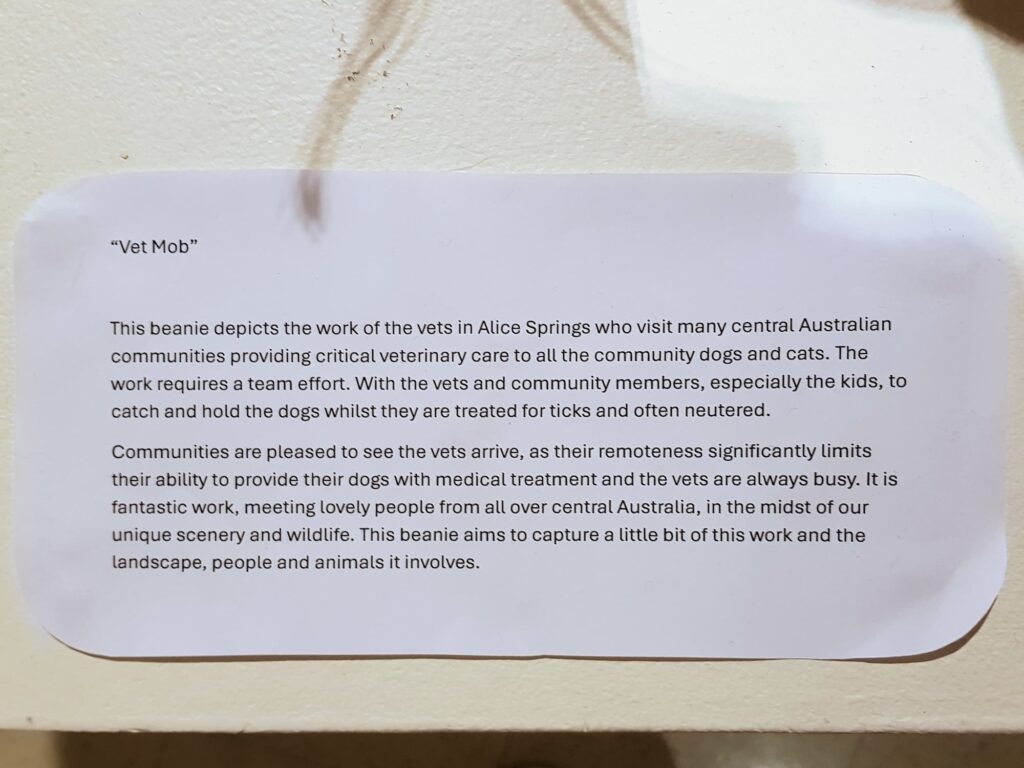 Vet Mob by Dr Clemence King, Alice Springs NT, Alice Springs Beanie Festival 2025