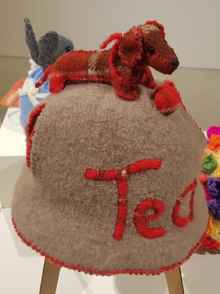 Tea Always (tea cosy) by Marilyn Hunter, Alice Springs Beanie Festival 2025