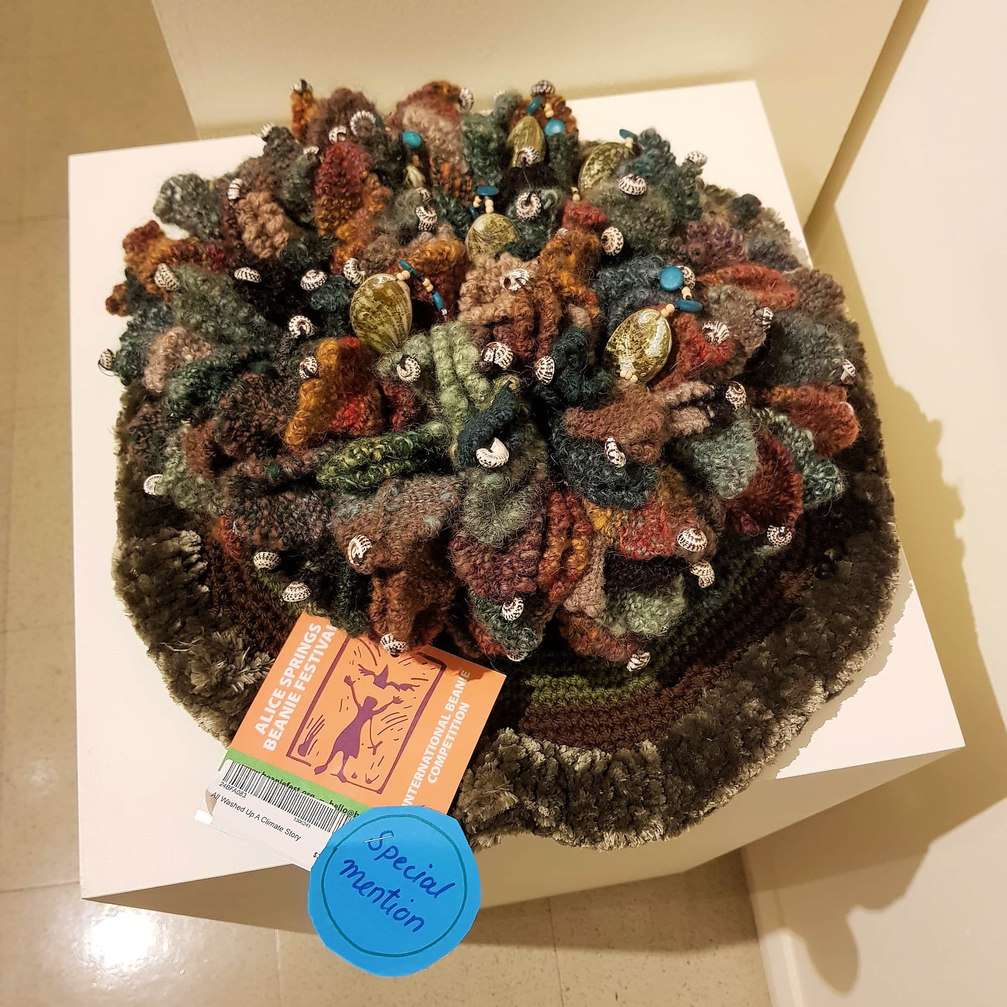"All Washed Up" A climate-story by Sally Tonkin, Adelaide SA - Alice Springs Beanie Festival 2024