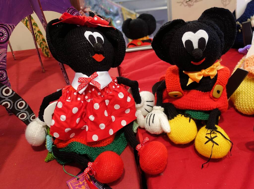 Minnie Mouse and Micky Mouse by Beryl Hayes - Alice Springs Beanie Festival 2022