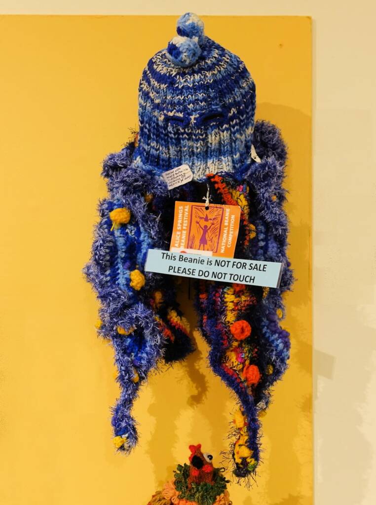 Octopus beanie hood with long tentacles by Beverley Timms - Alice Springs Beanie Festival 2022