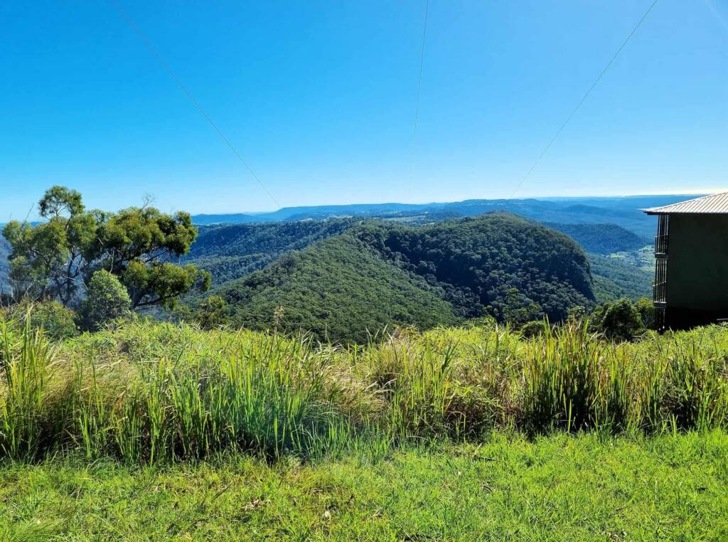 View from Binna Burra (powerlines descending into valley), Lamington National Park QLD