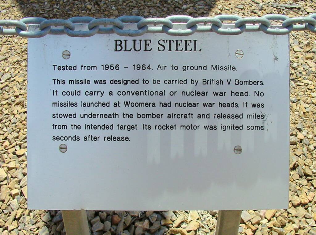 Blue Steel Air to Ground Missile signage, Woomera, SA