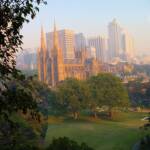 Bush fire smoke blanketing St Mary's Cathedral and Sydney NSW