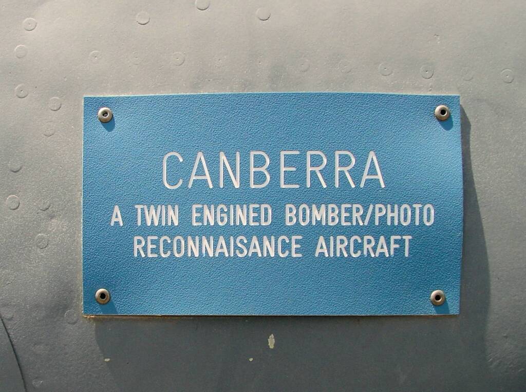 Canberra - a twin engined bomber/photo reconnaisance aircraft signage, Woomera, SA