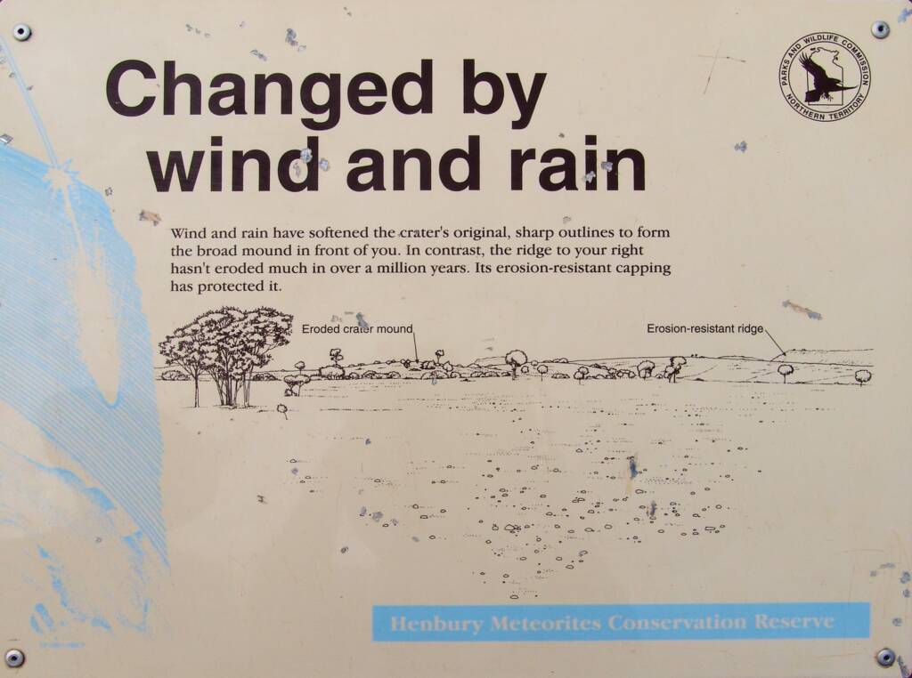 Changed by wind and rain, Henbury Meteorites Conservation Reserve (park signage), NT