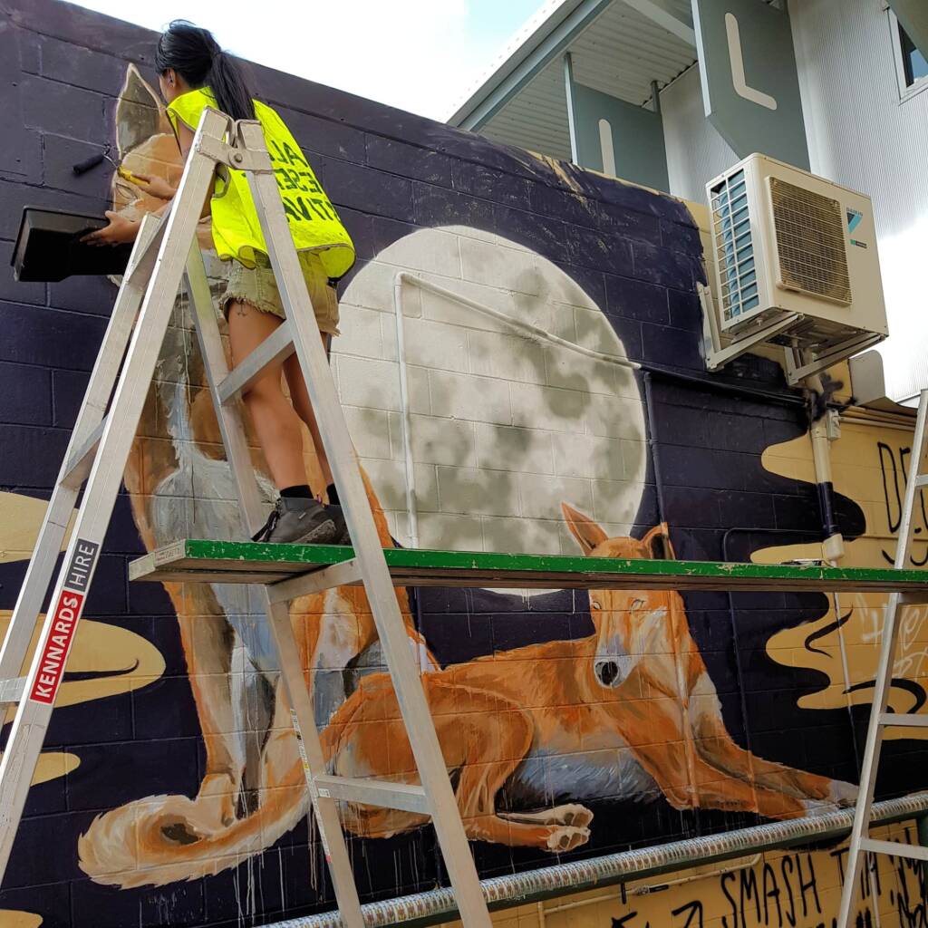 Dingoes Under a Full Moon by Christine Ng, Alice Springs Street Art