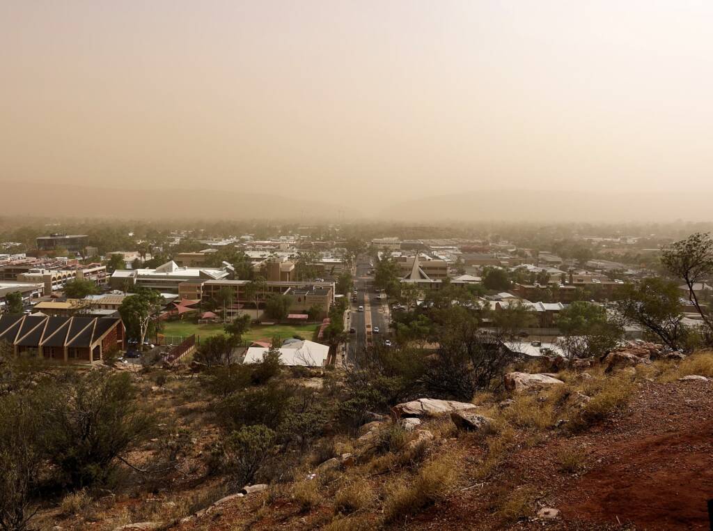 Dust storm over Alice Springs (looking south to Heavitree Gap), 1 Dec 2020