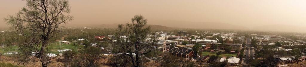Dust storm over Alice Springs (looking south-east and to Heavitree Gap), 1 Dec 2020
