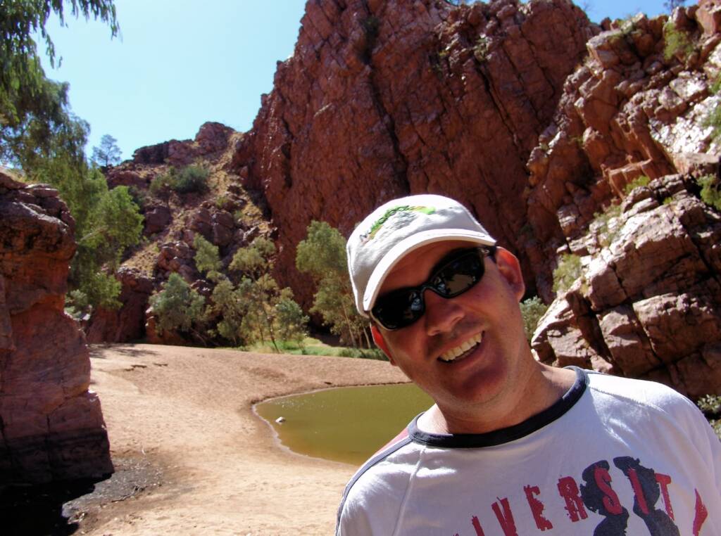 Tourist at Emily Gap (Emily and Jessie Gaps Nature Park), East MacDonnell Ranges