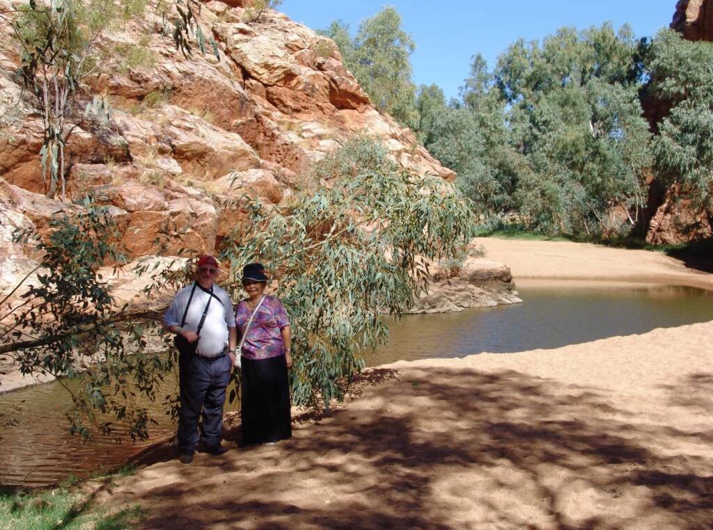 Tourists enjoying family time at Emily Gap (Emily and Jessie Gaps Nature Park), East MacDonnell Ranges