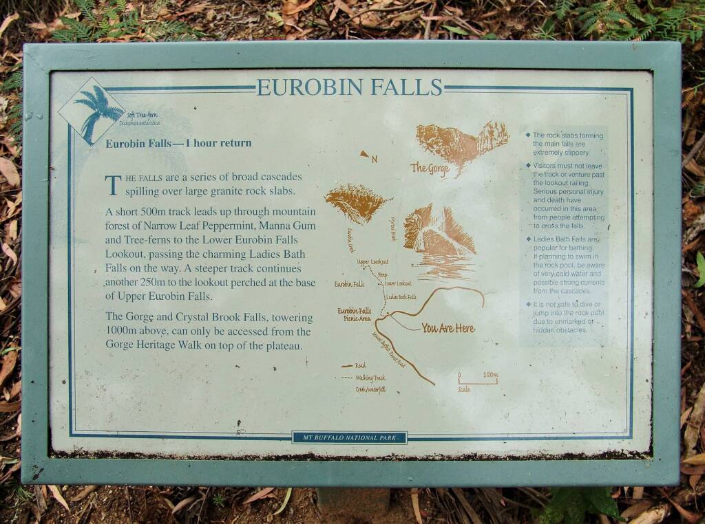 Signage at Eurobin Falls, Mount Buffalo National Park
