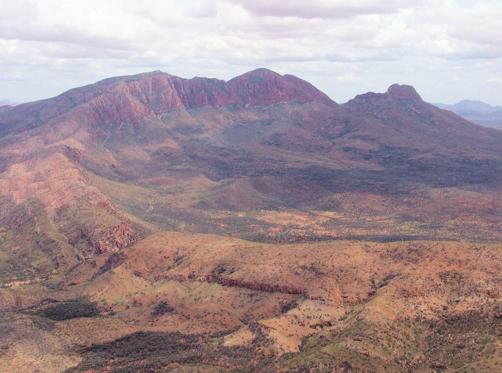 Aerial view towards Mount Sonder, West MacDonnell Ranges National Park, NT