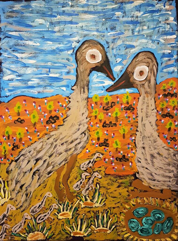Kalaya (Emu) by Dorothy Richards, Alice Springs Desert Mob Festival 2020
