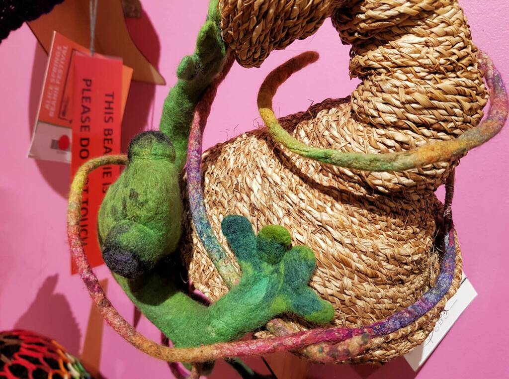 Kermit at the Boab by Jacqueline Gibson, Attadale WA, Alice Springs Beanie Festival 2023