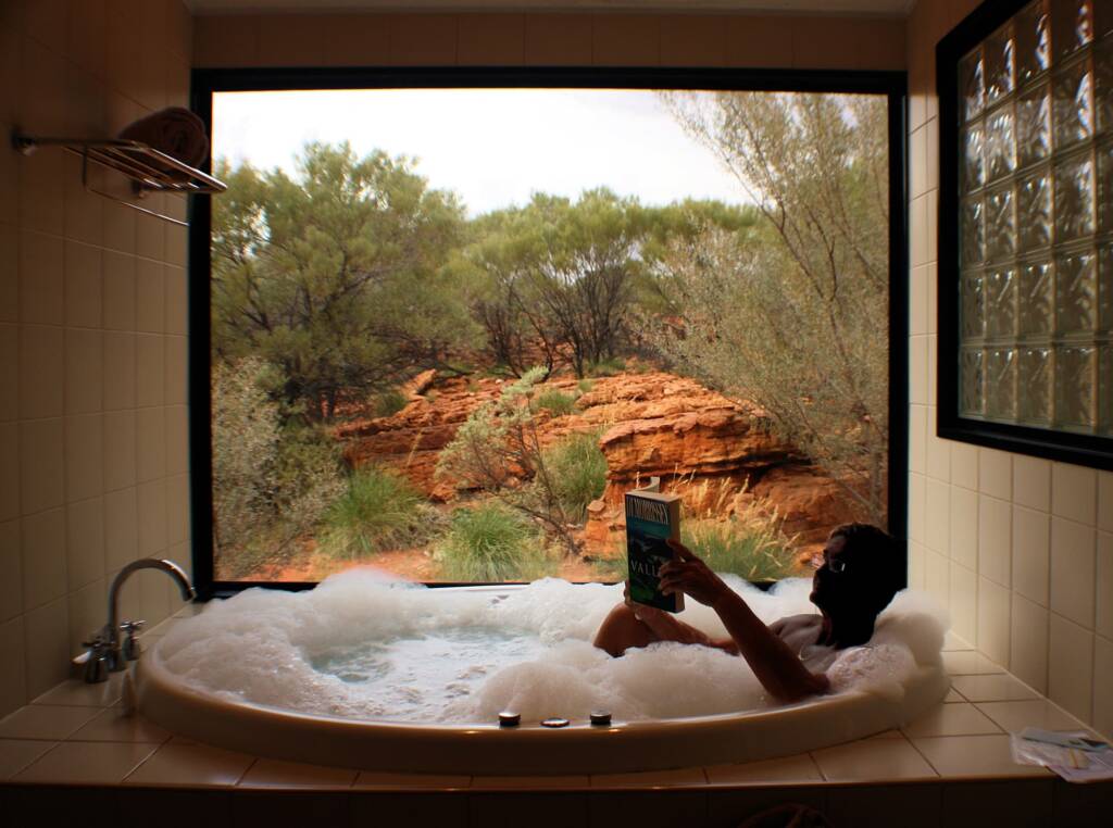 Enjoying spa accommodation at Kings Canyon Resort, Watarrka National Park