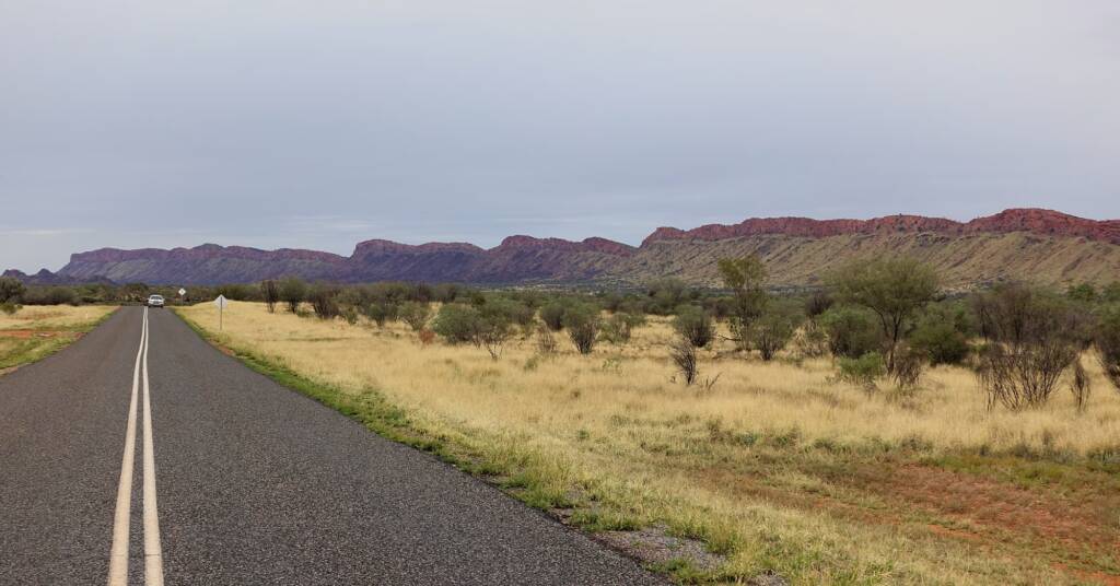 Looking east along Larapinta Drive and the West MacDonnell Ranges, NT