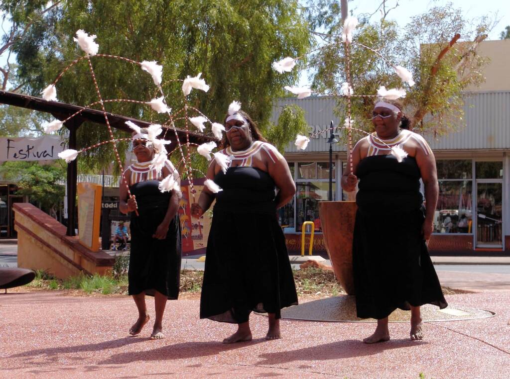 Indigenous Ceremonial launch of the Gathering Garden - The Undoolya dancers Teresa Davis, Marie Ellis, Roseanne Ellis.
