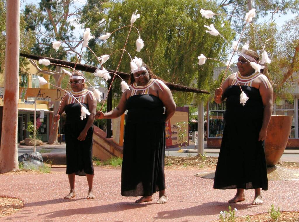 Indigenous Ceremonial launch of the Gathering Garden - The Undoolya dancers Teresa Davis, Marie Ellis, Roseanne Ellis.