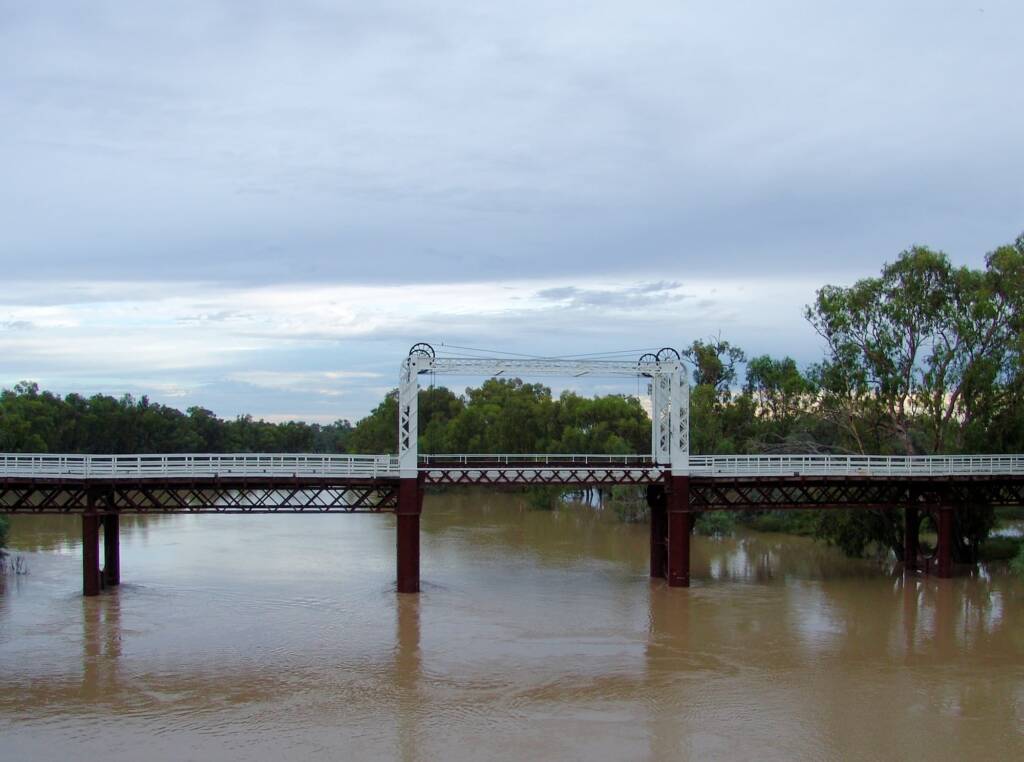 View of the "lift-up" section of the North Bourke Bridge from the Darling River Gateway Bridge