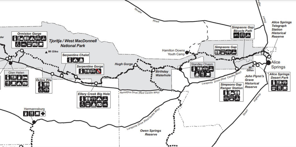 Map to Birthday Waterhole (extract), West MacDonnell Ranges / Tjoritja