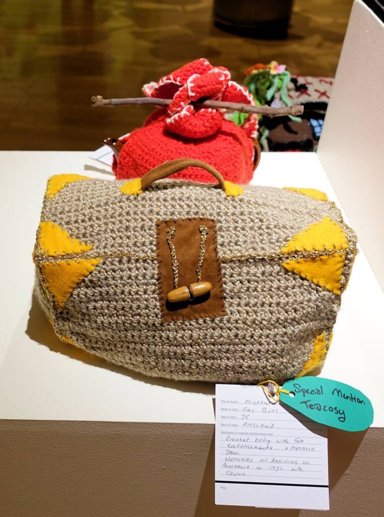 Migrants Trunk and Tramps Pack by Fay Butt, England, Alice Springs Beanie Festival 2023