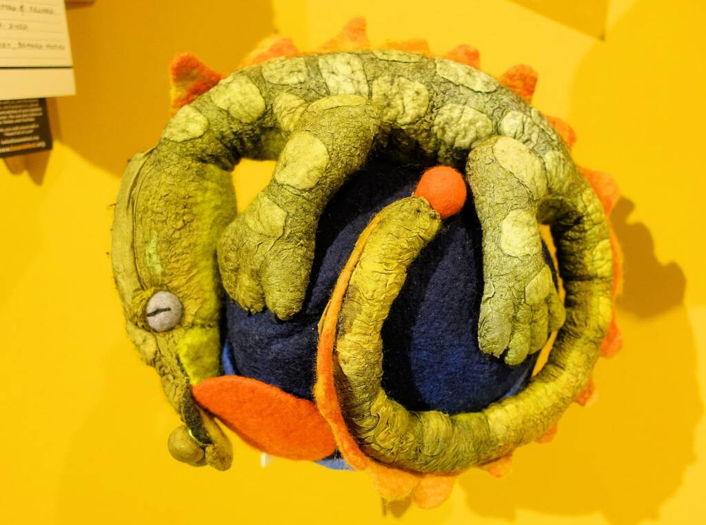 "News Flash - Croc Eats Sun" by artist Sue Smorthwaite, Alice Springs Beanie Festival, 2018