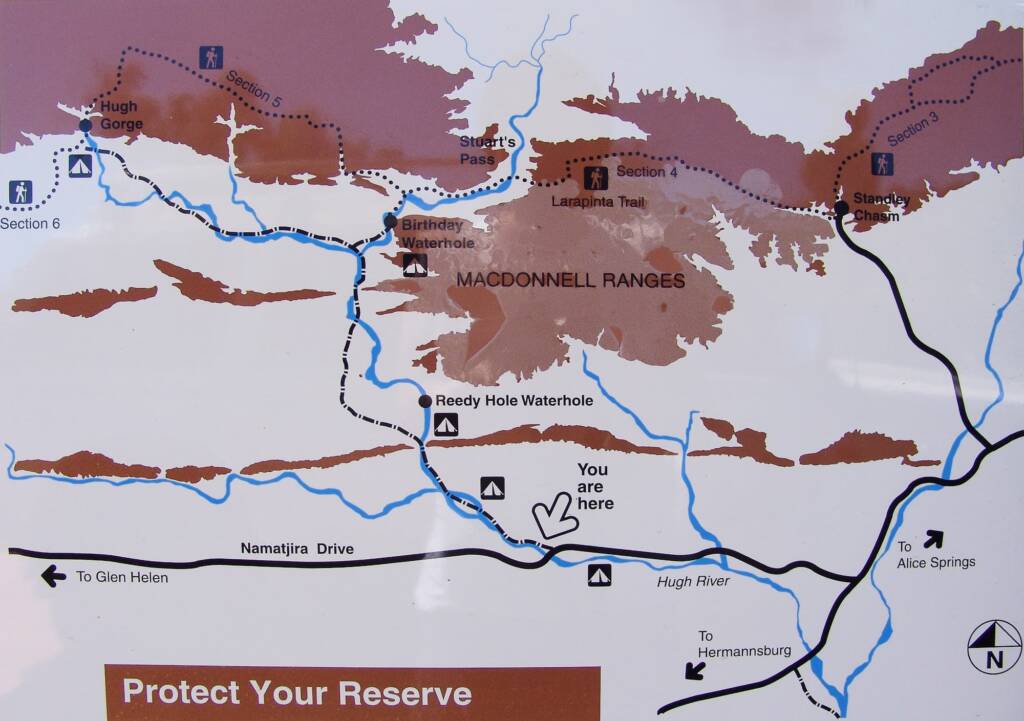 Map to Birthday Waterhole (park signage), West MacDonnell Ranges / Tjoritja