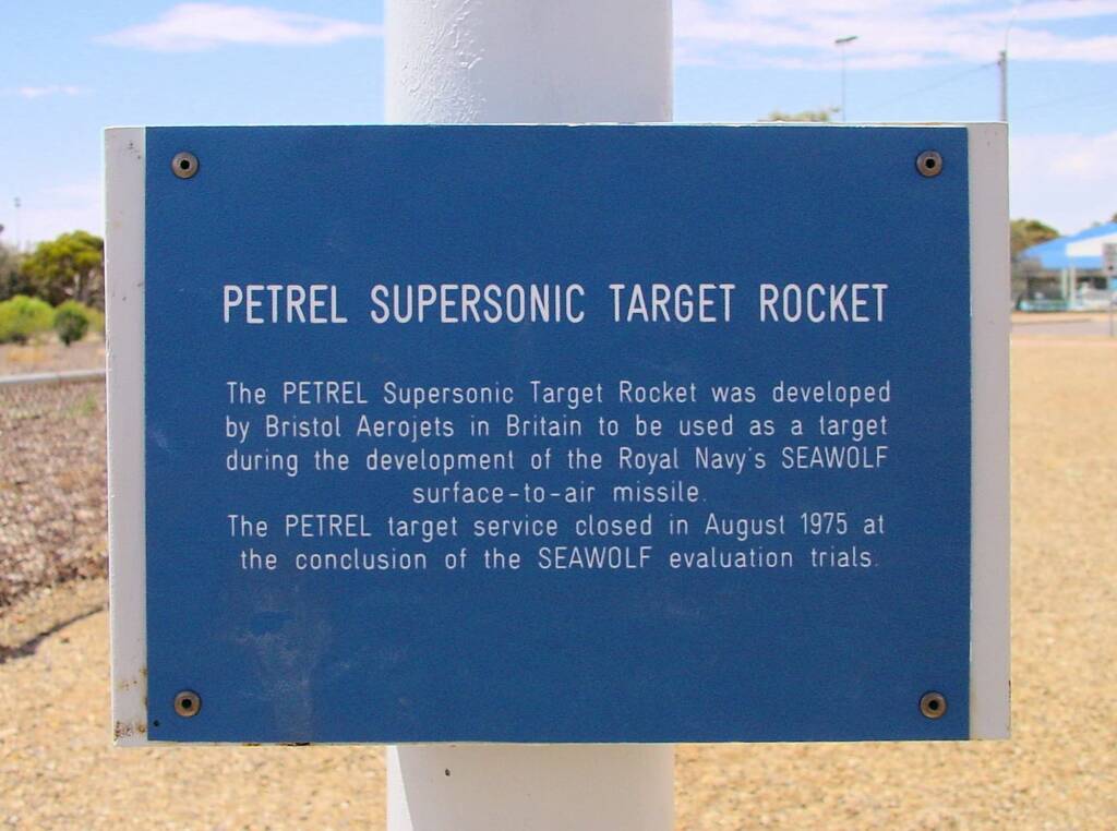Petrel Supersonic Target Rocket signage, Woomera, SA