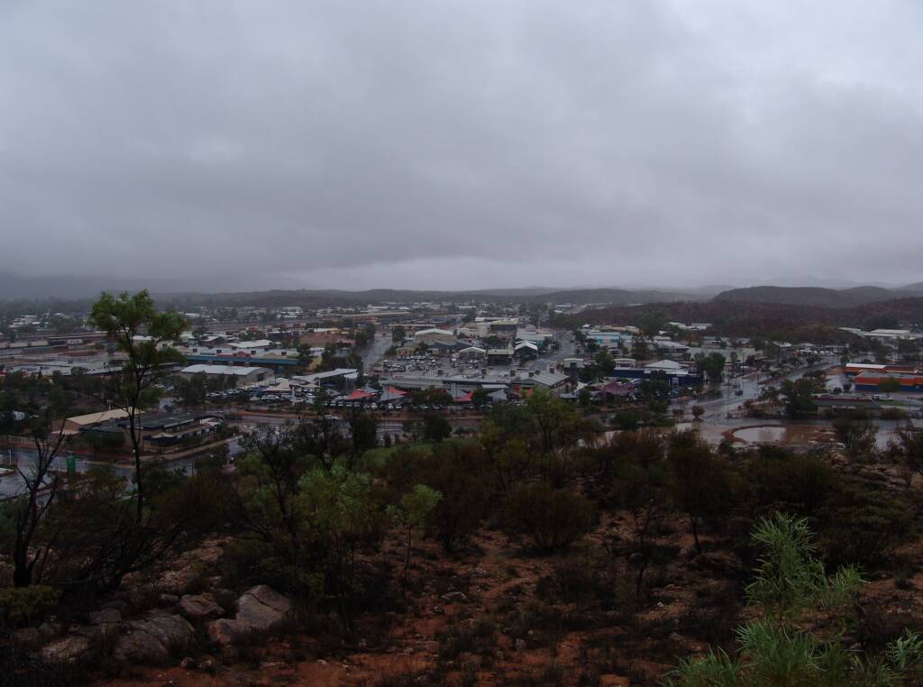 Rain view west over Alice Springs from Anzac Hill, 9 Jan 2010