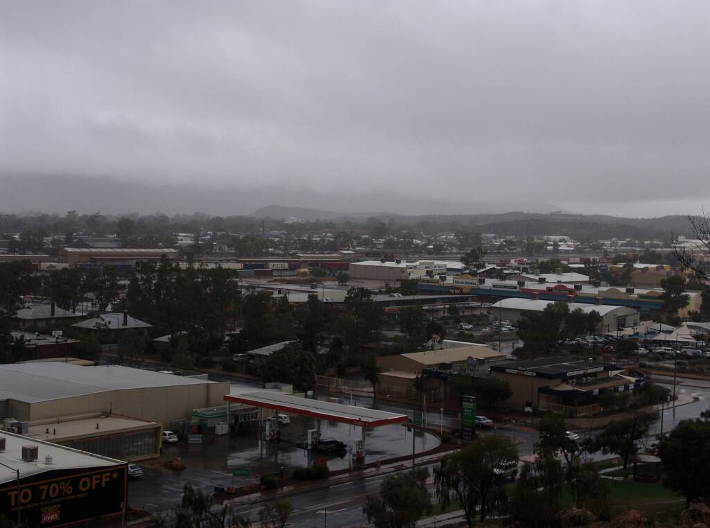 Rain view north-west over Alice Springs from Anzac Hill, 9 Jan 2010